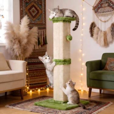 Imagem de Fansafurn Poste alto para arranhar gatos, 81 cm, resistente e grosso, arranhador para gatos adultos, corda grossa de sisal com bola para pendurar, verde