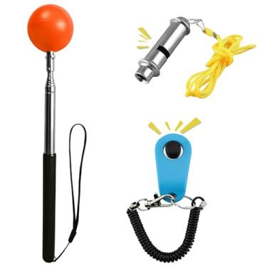 Imagem de Conjunto de 3 unidades - Clicker de cachorro para treinamento, bastão de alvo retrátil, apito para curso de isca, ferramentas de equipamento de agilidade para treinador de cães, kit de treinamento de