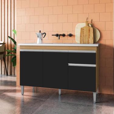 Imagem de Balcão Cozinha Tatiane 3 Portas 1 Gaveta 120cm Sem Tampo AJL Móveis, A