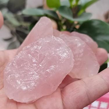 Imagem de Cristais naturais e pedras naturais de quartzo rosa bruto pedra áspera cascalhos de cristal rosa escuro para joias minerais casa jardim vaso de flores para decoração (tamanho: 200-240g)