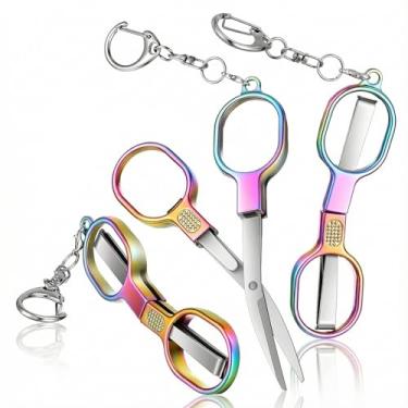 Imagem de Pacote com 2 tesouras dobráveis de aço inoxidável de segurança, portátil, pequenas, compactas, dobráveis para enfermagem, costura, artesanato, escritório e viagens