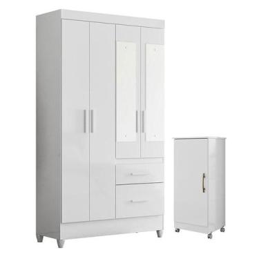 Imagem de Guarda Roupa Solteiro Madri com Espelho e Armário Multiuso Lírio Branc