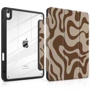 Imagem de TWOLSKOO Capa para iPad Air de 11 polegadas (M3 2025 / M2 2024), parte traseira de acrílico transparente com amortecedor de TPU, suporte para lápis, suporte de três dobras, hibernar/despertar