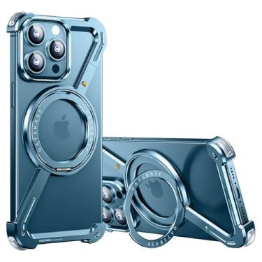 Imagem de HUHUCASE Capa de titânio natural para iPhone 17 Pro Max de 6,9 polegadas, suporte magnético giratório de 360°, capa protetora à prova de choque em forma de Z com design de metal de alumínio sem