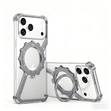Imagem de HUHUCASE Capa para iPhone 16 Pro Max de 6,9 polegadas, suporte magnético giratório de 360° de titânio sem moldura, capa de celular tipo Z militar (cinza, iphone16plus)