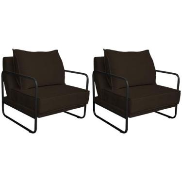 Imagem de Kit 02 Poltronas Decorativas Sevilha Base de Ferro Preta Sintético - D