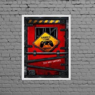 Imagem de Quadro Gamer Zone Do Not Enter 45X34Cm Moldura Branca