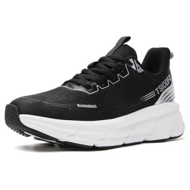 Imagem de TSIODFO Tênis de corrida feminino, leve, academia, treino, caminhada, Preto, branco, 39