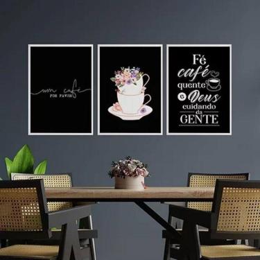 Imagem de Kit 3 Quadros Fé Café E Deus 33X24Cm - Madeira Branca