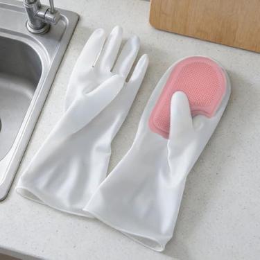 Imagem de Luvas de limpeza reutilizáveis para lavar louça, luvas de cozinha de punho longo, para lavagem, tigelas, trabalho doméstico, luva de limpeza doméstica para louças, luva de limpeza de animais de