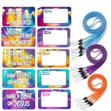 Imagem de Ctosree Conjunto de 25 etiquetas de nome Vbs 2026 com cordões Crachás de nome da Bíblia Cristã Etiqueta de Tema Religioso com Corda de Atividade para Férias Bíblia Igreja Acampamento de Verão
