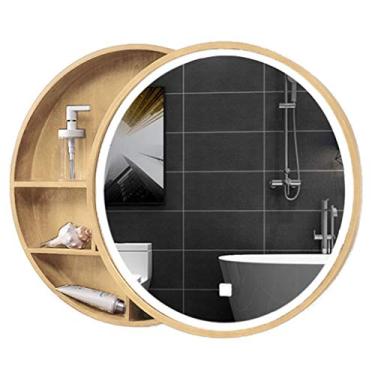 Imagem de Armário de armazenamento de banheiro com luz, armário de espelho deslizante redondo, solução de armazenamento de toucador, 19,7/23,6/27,5 polegadas, ideal para organização e estilo de banheiro