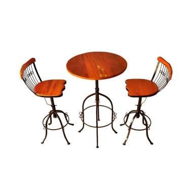 Imagem de Mesa Bistrô 2 Banquetas Ajustável Rustica De Ferro E Madeira