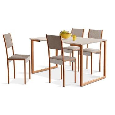 Imagem de Conjunto De Mesa De Jantar Com 4 Cadeiras Klm Store Cobre Com Off White