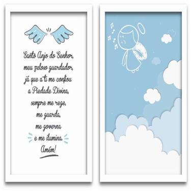 Imagem de Conjunto Quadros Decorativos 2 Peças 40X60 Menino Anjo Titulo Moldura Branca