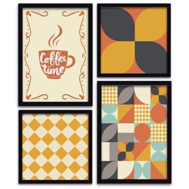 Imagem de Conjunto Quadros Decorativos 4 Peças Coffee Time Titulo Moldura Preta