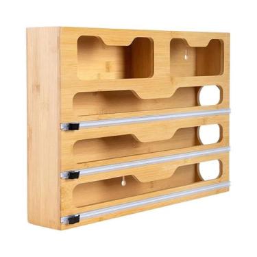 Imagem de Dispensador De Filme Plástico Multicolorido De Bambu Com Cortador E Et