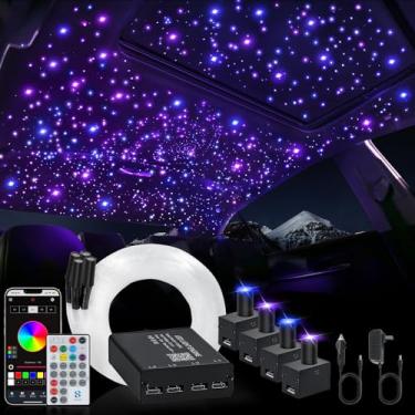 Imagem de Kit Slim Split 4 Cores 12W Carro Starlight Headliner 1000 peças * 0,10 cm x 3 m com controle remoto RF e APP & RF, kit de luz estelar de fibra óptica RGBW, motor de 4 portas, luzes de estrela ativadas