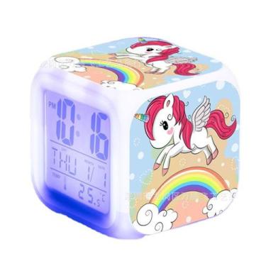 Imagem de Relógio digital LED Unicorns Square com função de despertador - yiweis