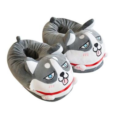 Imagem de Chinelos Husky Dog Warm Plush, antiderrapantes, para uso interno, unis