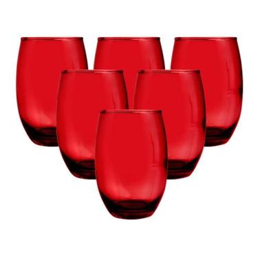 Imagem de Copo Vidro 450ml (Suco, água) BELLAGIO jogo c/ 6 Vermelho - PRATICASA