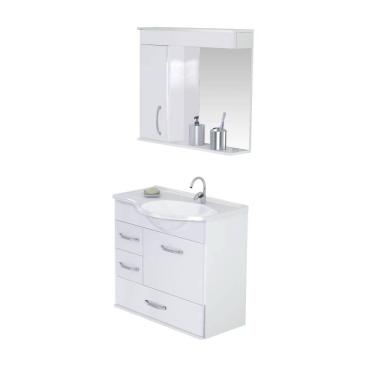 Imagem de Armário Para Banheiro Viena 5700 Suspenso 59,5cm 2 Gavetas + Gavetão Rorato - Branco