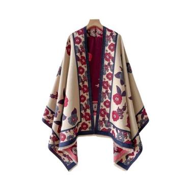 Imagem de Cachecol Feminino Estampado Floral Em Imitação De Cashmere, Quente, Es