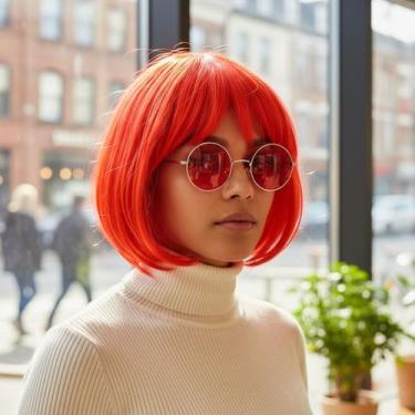 Imagem de Kit Hippie Rita Lee Peruca E Óculos Festa Fantasia Cosplay - Pink Flam