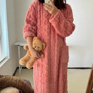 Imagem de Roupão De Banho Feminino plus Size Em Fleece Coral, Aconchegante E Que