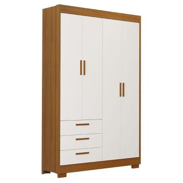 Imagem de Guarda Roupa Infantil Zaki 4 Portas 3 Gavetas MDF Branco Acetinado Savana Reller Móveis...