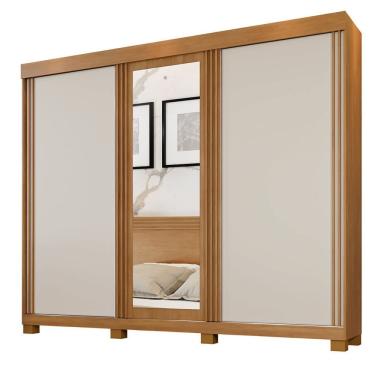 Imagem de Guarda Roupa Casal Siena 3 Portas de Correr 6 Gavetas Cinamomo-off Flex Benetil Móveis