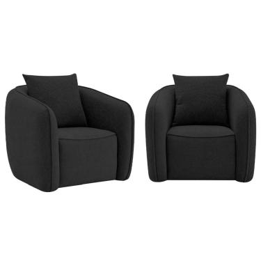 Imagem de Kit 02 Poltronas Decorativas Sala De Estar Recepção Florença Linho - Doce Sonho Móveis Preto