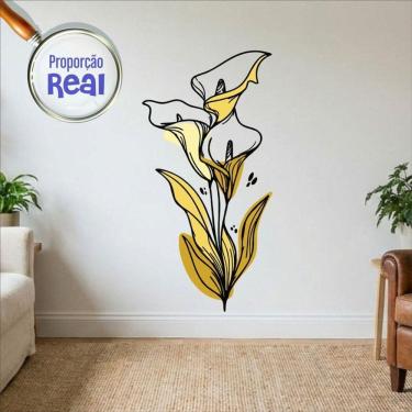 Imagem de Adesivo Floral Boho Amarelo Estilo Nórdico 60x120 Minimalista Mod.04