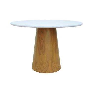 Imagem de Mesa De Jantar Tampo Em Vidro Base Cone Laminado Cinamomo Natural Tampo 120 Branco-vidro Branco