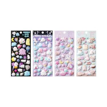 Imagem de Adesivos Kawaii 3D Puffy Club Bear Unicorn, 4 Peças, Para Scrapbooking