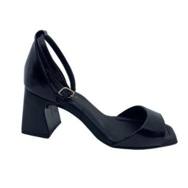 Imagem de Sandália Verniz Piccadilly Salto Médio Bloco Preta 626056 - Preto 35-Feminino