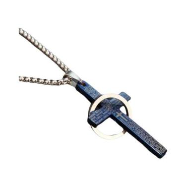 Imagem de Colar Masculino E Juvenil De Aço Inoxidável Com Pingente De Cruz E Cír