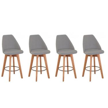 Imagem de Kit 4 Banquetas Alta Giratória Maya Madeira Eucalipto Assento Tecido Cinza Gat Magazine