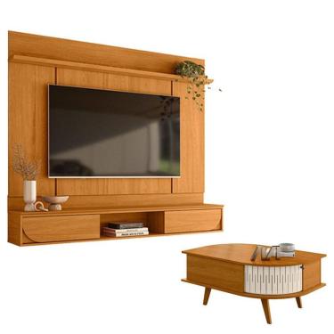 Imagem de Painel Para Tv Aura Cinamomo Com Mesa De Centro Indianápolis Cinamomo Off White - Madetec