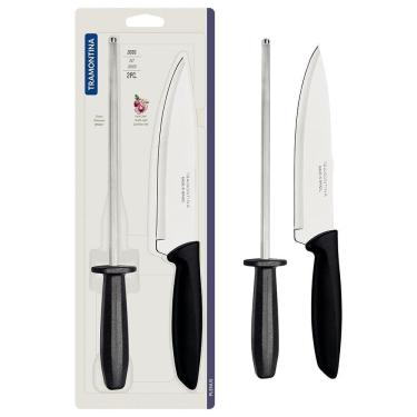 Imagem de Conjunto Faca Chef e Chaira Plenus para Cortar, Fatiar, Picar e Afiar em Aço Inox com C...