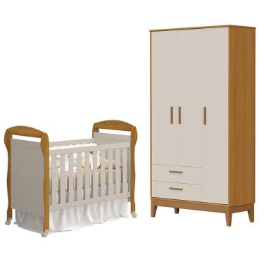 Imagem de Berço Americano Danny E Guarda Roupa 3 Portas Flip Areia Savana Acetinado - Reller