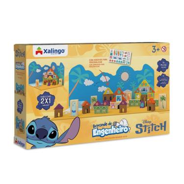 Imagem de Brincando de Engenheiro Stitch 70 Peças com Tabuleiro 2 em 1, Cartela de Adesivos, Amarelo Xalingo Brinquedos