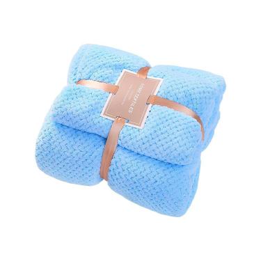 Imagem de Conjunto de Toalhas Coral Fleece Macias Qualidade Luxuosa Azul 2 Peças Banho 70x140 cm e Rosto 35x75 cm