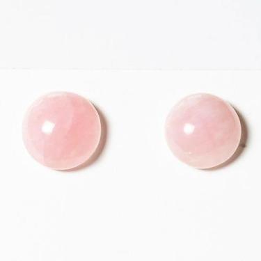 Imagem de Brinco Button Disco 10mm Pedra Quartzo Rosa Natural Prata 950 - CRISTA