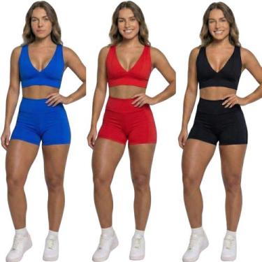 Imagem de KIT 3 Conjunto Top Com Bojo E Short Suplex Bella Fiore Roupa Para Acad
