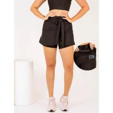 Imagem de Short Saia Laço Com Bolso Fitness Feminino De Academia Beach Tennis Treino Caminhada Th...