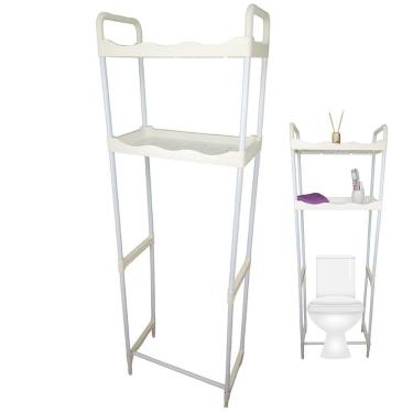 Imagem de Rack Estante Banheiro Su Org 4 2 Prateleiras Aço 51cm Branco e Off-White com Ganchos Au...