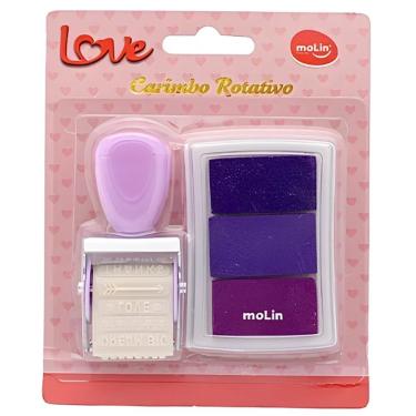 Imagem de Carimbo Rotativo Molin do Brasil Love com 12 Possibilidades e Estojo Tinteiro com 4 Cores Diferentes Roxo