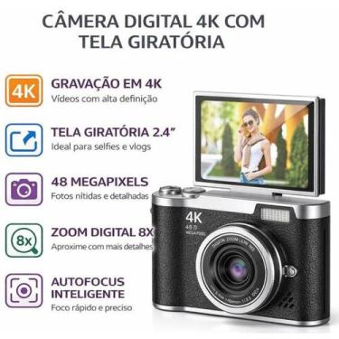 Imagem de Câmera Digital 4K 48MP com Tela Giratória Zoom 8X Ideal para Criar Con
