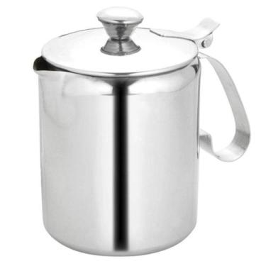 Imagem de Bule Leiteira Leite Café Aço Inoxidável Com Tampa Barista Profissional